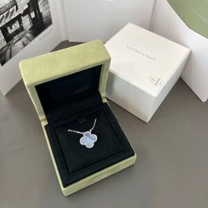 Van Cleef and Arpels (VCA) vintage white gold chalcedony alhambra necklace